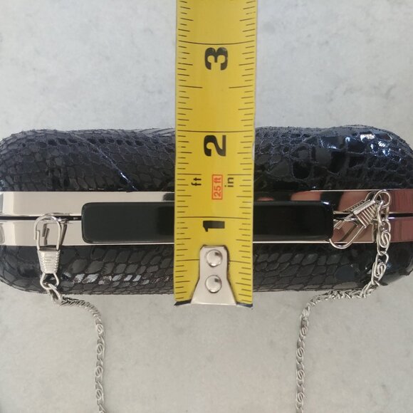 Hard Shell black snakeskin leather look clutch bag silver chain - Picture 9 of 12